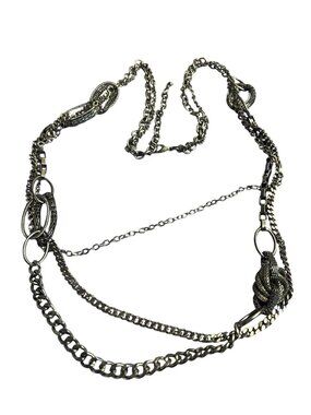 Premier Designs Gunmetal Multi Strand Chain Necklace Chunky Mesh Layered